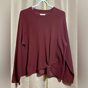 NWT Madewell 1X Elwood Knot Front Burgundy Rib-Knit Top